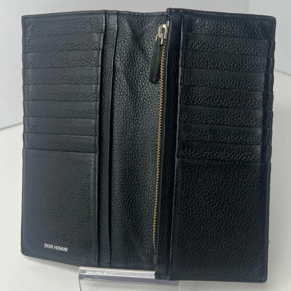 🖤Dior HOMME Black Pebbled Leather Mens Signature Logo Long Wallet RARE!!!! 🖤